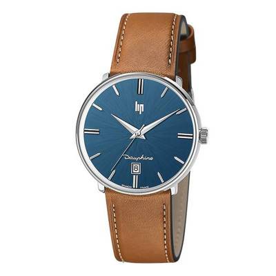 Montre Dauphine 38 mm Blue/Brown Leather 671429 - Lip