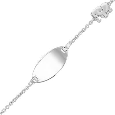 Gourmette Maille forçat, Ovale et Eléphant, Or Blanc 750, 13 cm réglable, Largeur 1,50 mm - Bambins