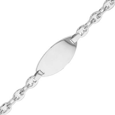 Gourmette Maille Grain de Café, 16 x 8 mm, Or Blanc 750, Longueur 13 cm réglable, Largeur 3,00 mm - Bambins