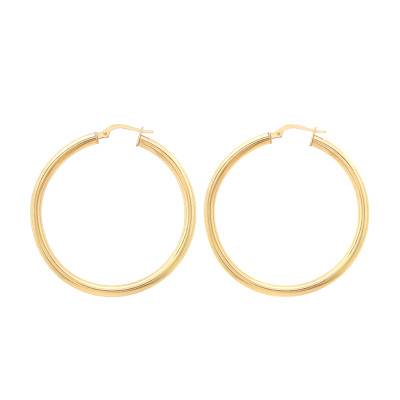 Yellow Gold 375 Round Wire Guadeloupe Hoop Earrings, 40 mm Diameter - Emanessence