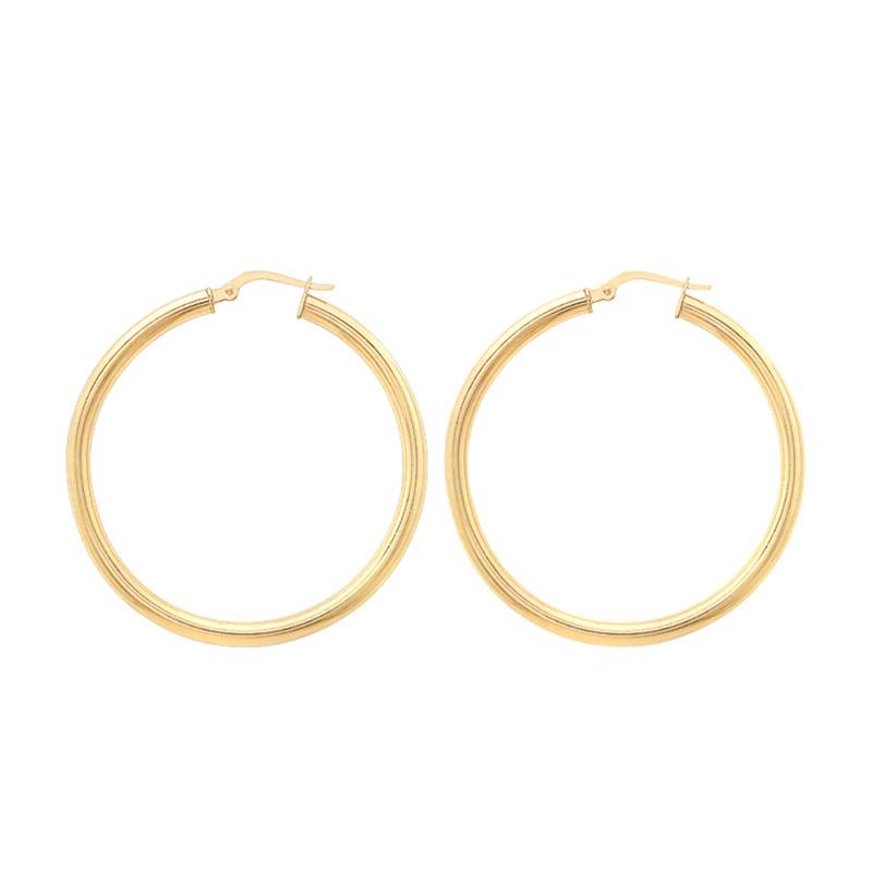 Yellow Gold 375 Round Wire Guadeloupe Hoop Earrings, 40 mm Diameter - Emanessence