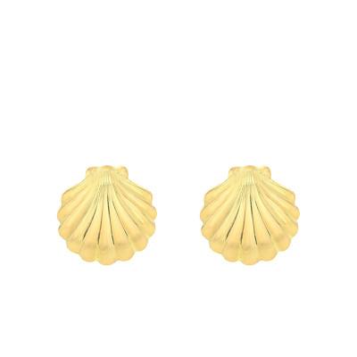 375/1000 Yellow Gold Shell Stud Earrings - Emanessence