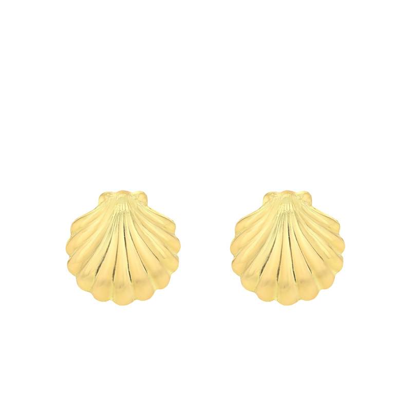 375/1000 Yellow Gold Shell Stud Earrings - Emanessence