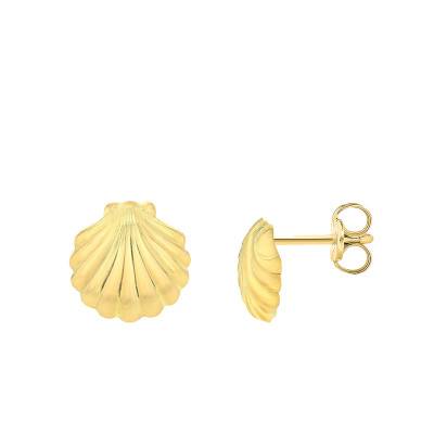 375/1000 Yellow Gold Shell Stud Earrings - Emanessence