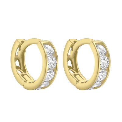 375 Yellow Gold Huggie Earrings, 9 mm Diameter - Emanessence