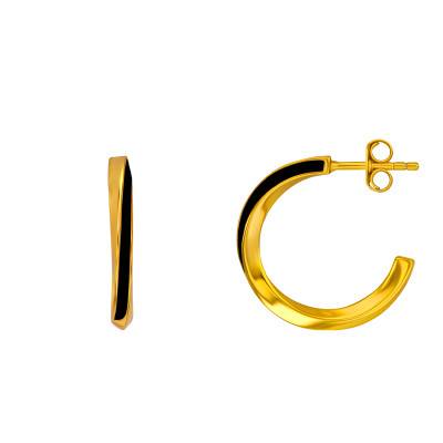 Créoles Tourbillonnantes en Argent Doré et Émail Noir, 14 mm - Emanessence