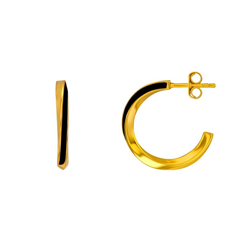 Gold-Plated Silver & Black Enamel Swirl Hoop Earrings, 14 mm - Emanessence