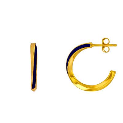 Boucles d'Oreilles Créoles Tourbillonnantes en Argent Doré & Émail Bleu, Diamètre 14 mm - Emanessence