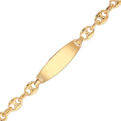 Gourmette Maille Grain de Café, 20 x 6 mm, Or Jaune 750, 13 cm réglable - Bambins
