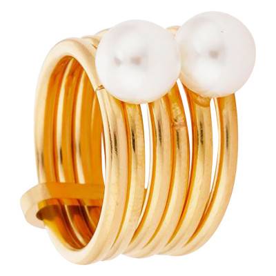 Bague Herodote en Acier Doré & Perles Nacrées - Hipanema