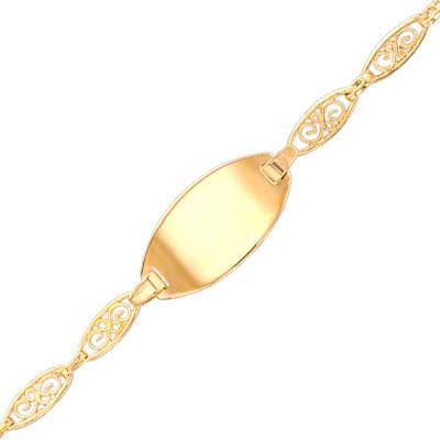 Gourmette Maille Filigrane, 16 x 8 mm, Or Jaune 750, Longueur de 13 à 14 cm, Largeur 3,00 mm - Bambins