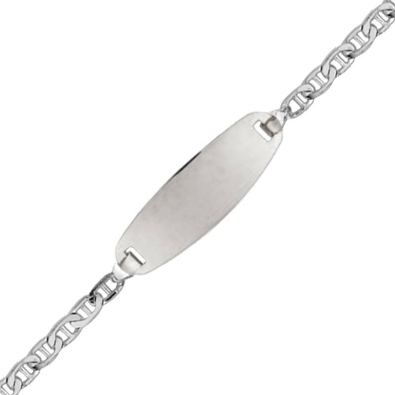 "Barrel Baby ID Bracelet, Hammered Mariner Chain, 750/1000 White Gold, Length 14 cm" - Lucas Lucor