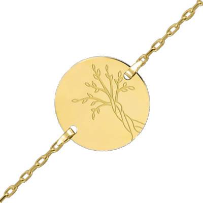 18K Yellow Gold Baby ID Bracelet with Tree of Life Medal, Adjustable Length 14 cm - Lucas Lucor