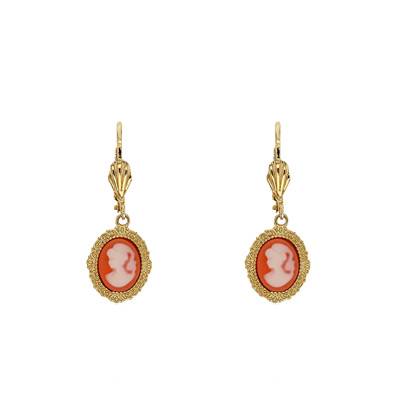 Boucles d'Oreilles Dormeuses Camée Plaqué Or, Orange et Blanches - Emanessence