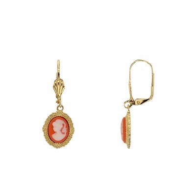 Boucles d'Oreilles Dormeuses Camée Plaqué Or, Orange et Blanches - Emanessence