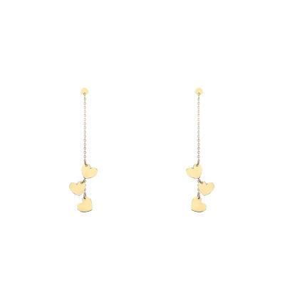 375/1000 Yellow Gold Trio of Hearts Drop Earrings - Emanessence