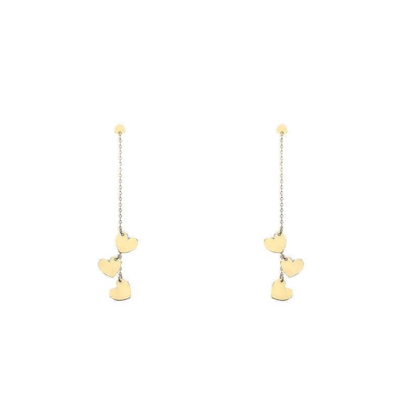 375/1000 Yellow Gold Trio of Hearts Drop Earrings - Emanessence