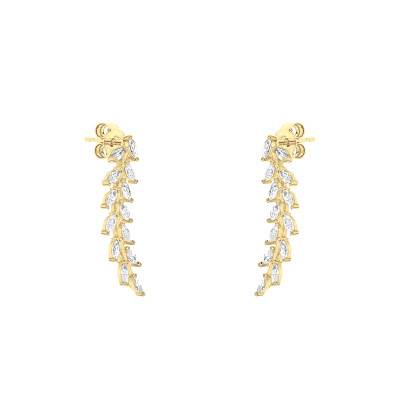9K Yellow Gold Leaf Drop Earrings 375 - Emanessence