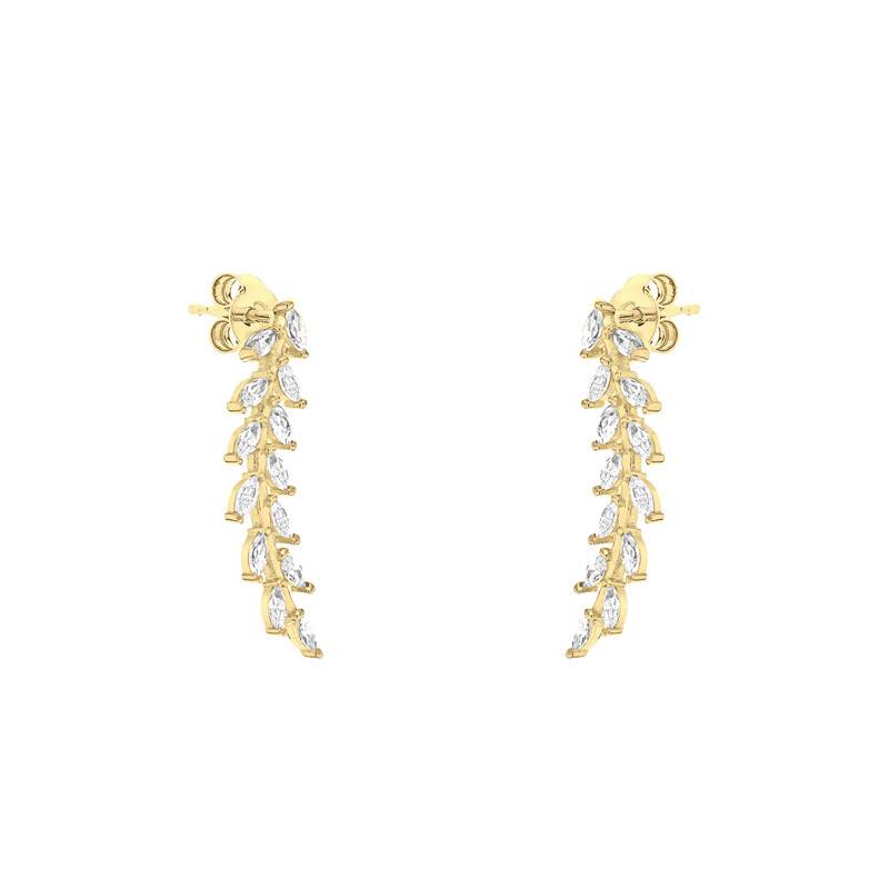 9K Yellow Gold Leaf Drop Earrings 375 - Emanessence