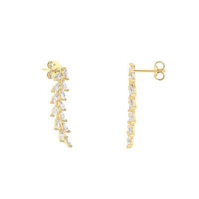 9K Yellow Gold Leaf Drop Earrings 375 - Emanessence