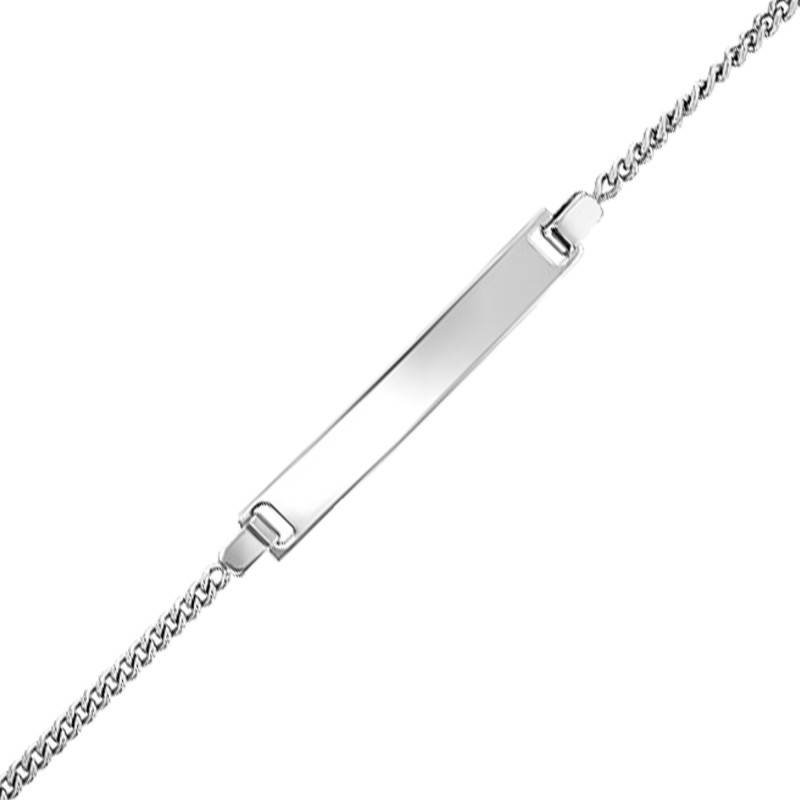 "750/1000 White Gold Rectangular Baby ID Bracelet, Adjustable Length 14 cm" - Bambins