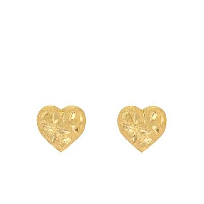 750/1000 Yellow Gold Glittery Heart Stud Earrings - Emanessence