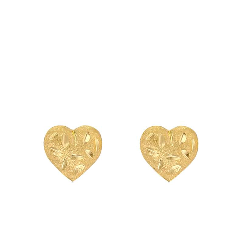 750/1000 Yellow Gold Glittery Heart Stud Earrings - Emanessence