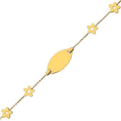 750/1000 Yellow Gold Four Open-Worked Flowers Baby ID Bracelet, Adjustable Length 14 cm, Width 0.80 mm - Bambins