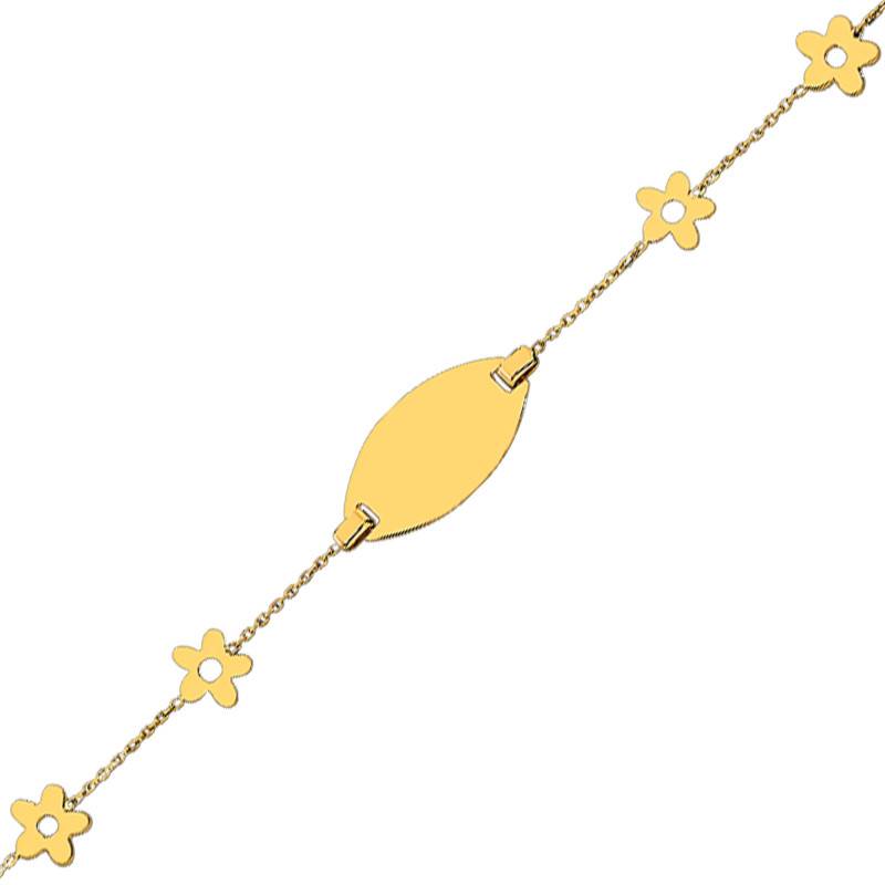 750/1000 Yellow Gold Four Open-Worked Flowers Baby ID Bracelet, Adjustable Length 14 cm, Width 0.80 mm - Bambins