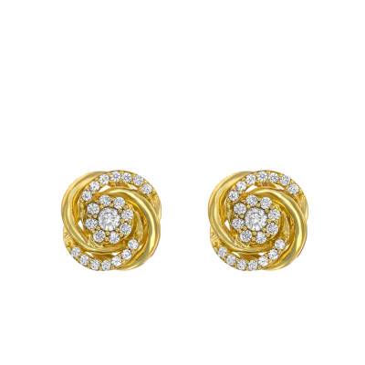 Yellow 375/1000 Gold Rose-Shaped Stud Earrings & Cubic Zirconias - Emanessence