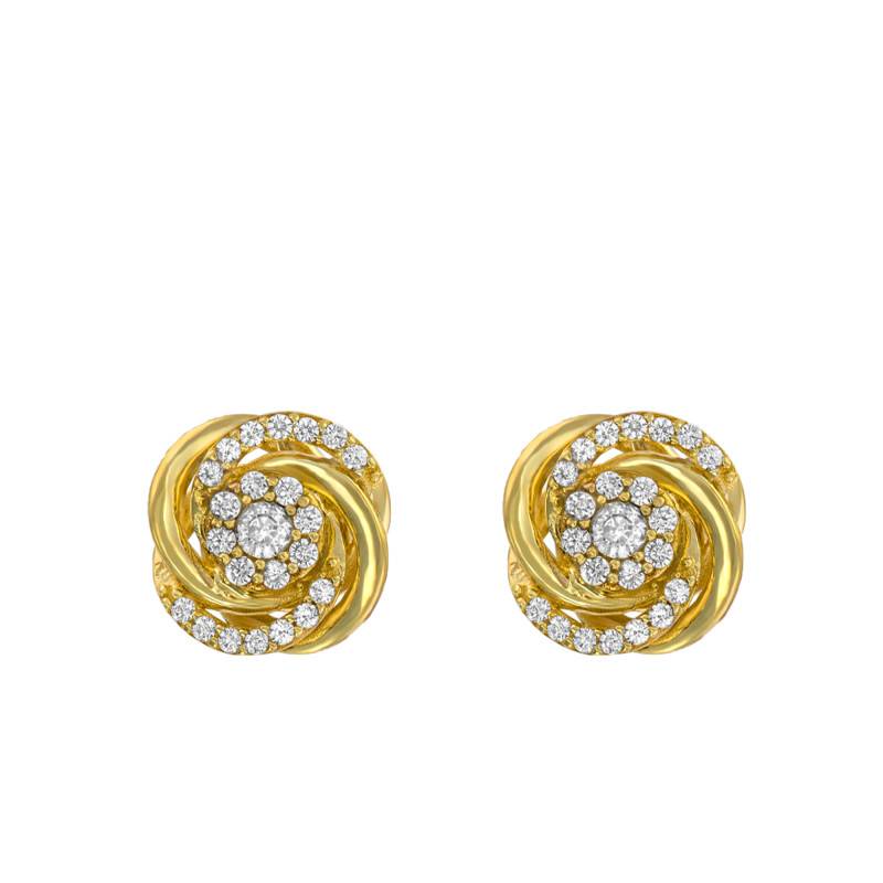 Yellow 375/1000 Gold Rose-Shaped Stud Earrings & Cubic Zirconias - Emanessence