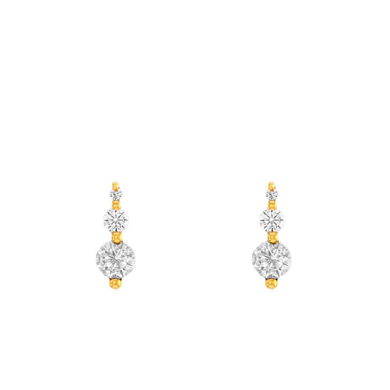 Yellow 375/1000 Gold & Cubic Zirconia Trilogy Stud Earrings - Emanessence