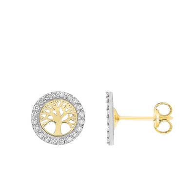 Boucles d'oreilles Tree Of Life, 2 Ors 375 & Zirconium - Emanessence