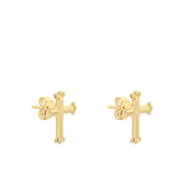 375/1000 Yellow Gold Cross Stud Earrings - Emanessence