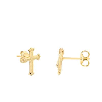 375/1000 Yellow Gold Cross Stud Earrings - Emanessence