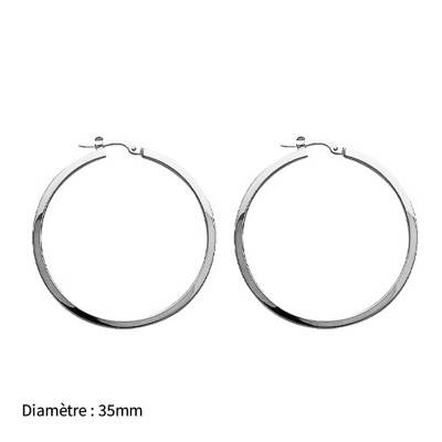 925/1000 Rhodium-Plated Silver Hoop Earrings, Diameter 25 mm to 45 mm - Emanessence