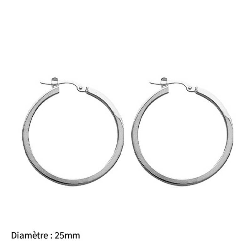 925/1000 Rhodium-Plated Silver Hoop Earrings, Diameter 25 mm to 45 mm - Emanessence