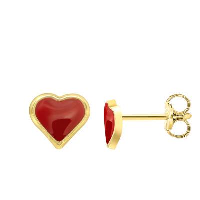 Boucles d'oreilles Coeur rouge Or Jaune 375 - Emanessence