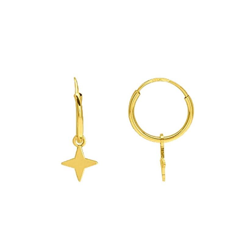 375 Yellow Gold Astral Cross Hoop Earrings, Diameter 1 cm - Emanessence