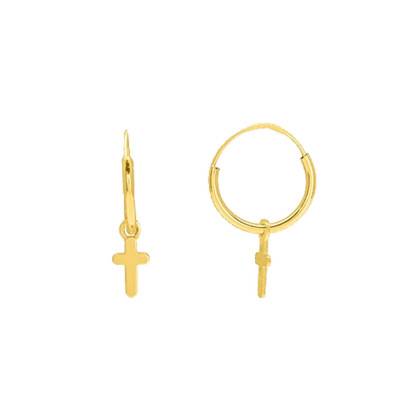 Boucles d'Oreilles Créoles Croix en Or Jaune 375, Diamètre 1 cm - Emanessence