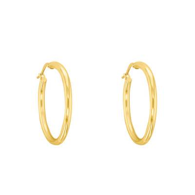 750 Yellow Gold Round Wire Hoop Earrings, 50 mm Diameter - Emanessence