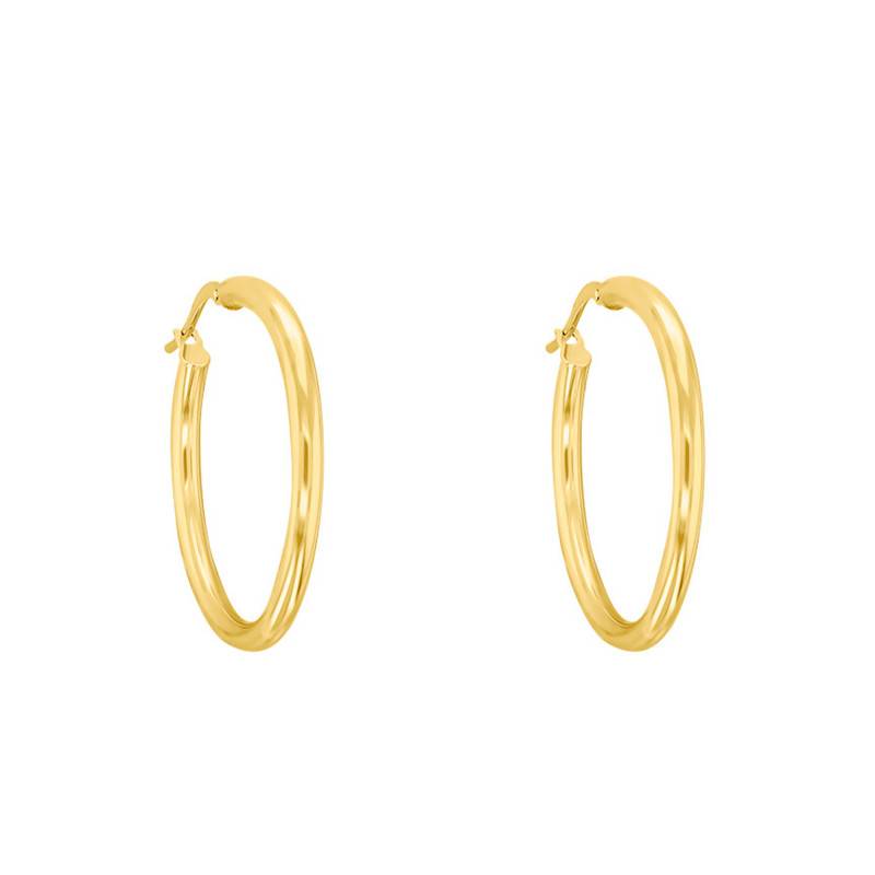 750 Yellow Gold Round Wire Hoop Earrings, 50 mm Diameter - Emanessence