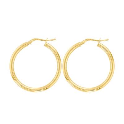 750 Yellow Gold Round Wire Hoop Earrings, 50 mm Diameter - Emanessence