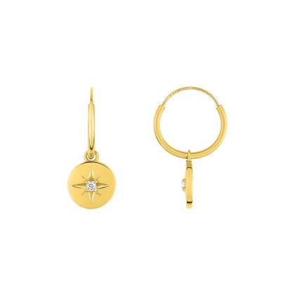 Créoles Rondes Motif Etoile en Or Jaune 375, Diamètre 1 cm - Emanessence