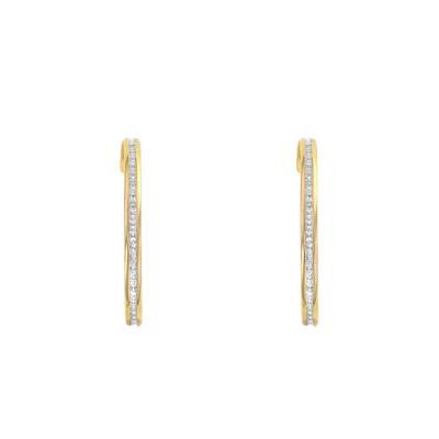 Créoles Or Jaune 375 Serties Oxydes de Zirconium, Diamètre 22 mm - Emanessence