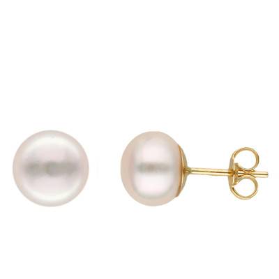 750 Yellow Gold & Freshwater Cultured Pearl Stud Earrings - Emanessence