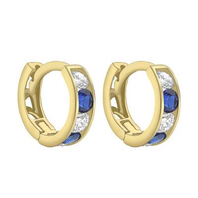Boucles d'oreilles Créoles Huggy Bleues Or Jaune 375, Diamètre 9 mm - Emanessence