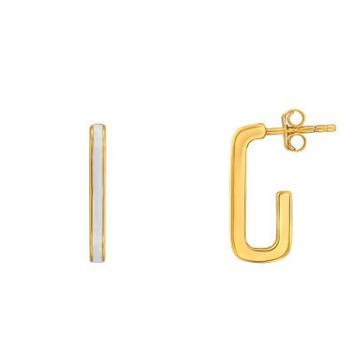 Fine Gold-Plated Silver & White Enamel J-Hoop Earrings - Emanessence