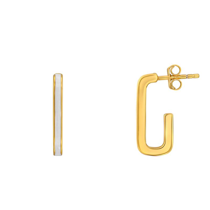 Fine Gold-Plated Silver & White Enamel J-Hoop Earrings - Emanessence