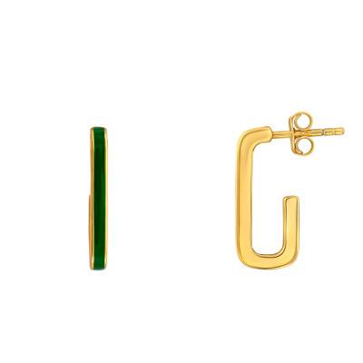 Fine Gold-Plated Silver & Green Enamel J-Hoop Earrings - Emanessence